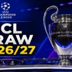 UCL Draw 2026/27 featuring the Champions League trophy and official draw setting